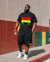 Men's Plus Size June Festival Black King Printed T-Shirt Shorts Suit