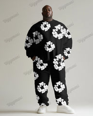 Men's Plus Size Classic Cotton Print Sweatshirt Two-Piece Set