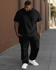 Men's Large Daily Black Solid Color T-Shirt Trousers Set