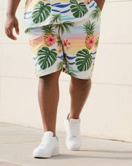 Big & Tall Men's Summer Daily Casual Hawaiian Tropical Shirt Shorts Suit