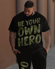 Men's Plus Size Be Your Own Hero Print T-Shirt Trousers Suit