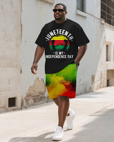 Men's Plus Size Juneteenth Letter Print Round Neck Short Sleeve T-Shirt Shorts Suit