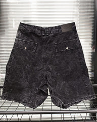 M-2XL Black Distressed Wash Thin Denim Shorts