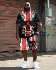 Street Flag And Skull Print Large Men's Plus Size Set