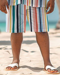 Men's Plus Size Hawaiian Color Stripe Print Shirt Shorts Suit