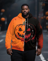 Big & Tall Men's Halloween Pumpkin Goggy Stitching Print Zipper Cardigan Hoodie