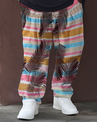 Men's Large Summer Color Block Street Hip-Hop Casual Two-Piece Set