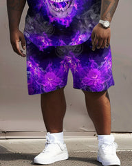 Big Men's Burning Skull Print T-Shirt and Shorts Casual Set