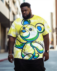 Men's Big and Tall Tie Dye Bear Print Short Sleeve Crew Neck T-Shirt