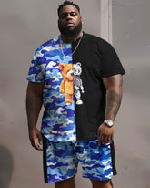 Street Casual Camouflage Colorblock Bear Print Large Men's Set