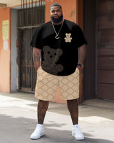 Men's Plus Size Bear Geometry Print T-Shirt Shorts Suit
