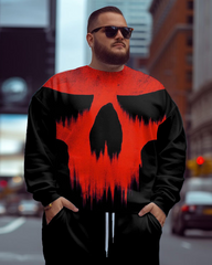 Men's Plus-size Skull On Fire Print Sweater Two-piece Set