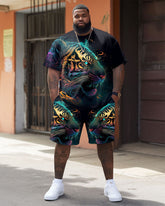 Men's Plus Size Street Casual Color Painting Tiger Print T-Shirt Shorts Suit