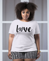 Women's Large Size Retro Casual Love Houndstooth Graffiti Short Sleeve Shorts Suit