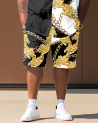 Men's Big and Tall Vintage Chain Shirt Short Sleeve Shorts Set