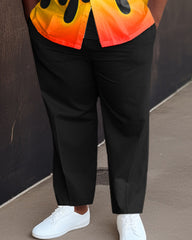 Men's Plus Size Black Flame Short Sleeve 2 Piece Walking Suit