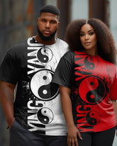Couple's Large Size Yin Yang Color Matching Round Neck Short Sleeve T-Shirt