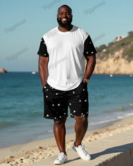 Couple's Stars Stitching Short-sleeved T-shirt Shorts Suit Large