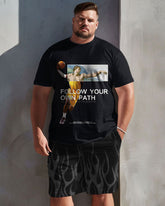 Men's Plus Size Casual Retro Art Basketball Print T-Shirt Shorts Suit