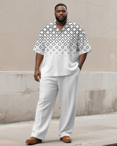 Men's Plus Size Simple Gradient Diamond Print Short Sleeve Shirt Trousers Suit