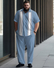 Contrast Printed Collar Short Sleeved Shirt, Oversized Men's Set