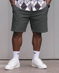 Big & Tall Men's Daily Leisure. Diamond Print Shirt Shorts Suit