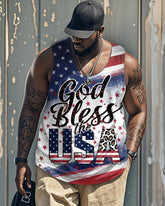 Big & Tall Men's Independence Day Flag God Bless The Usa Printed Round Neck Sleeveless Vest