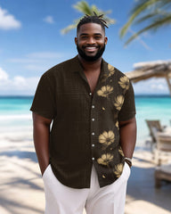 Men's Plus Size Hawaiian Brown Floral Print Short Sleeve Slub Shirt