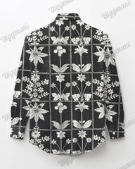 Black and White Striped Long-Sleeve Shirt, Men's Plus Size Product Description