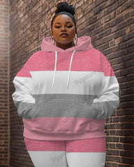 Women's Street Fashion Colorblock Print Plus Size Hoodie Suit