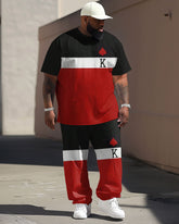 Street Vitality Colorblock Poker K Letter Print Large Men's Suit