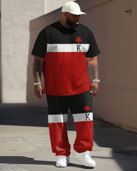 Street Vitality Colorblock Poker K Letter Print Large Men's Suit