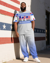 Men's Plus Size Independence Day Gradient Star Letter Print T-Shirt Trousers Suit