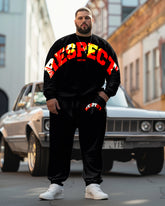 Men's Plus Size Respect Letter Print Sweatshirt Two-Piece Set