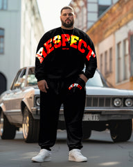 Men's Plus Size Respect Letter Print Sweatshirt Two-Piece Set