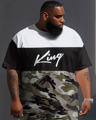 Street Camouflage Color Block KING Letter Print Large Men's Suit