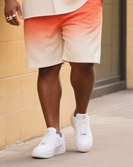 Big Men's Summer Essential Orange Gradient Short Sleeve Shirt Shorts Suit