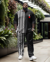 Men's Large Size Striped Heart K Color Block Long Sleeve Walking Suit