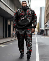 Men's Plus Rose Skull Hoodie Set