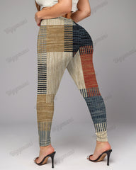 Plus Size Women's Retro Colorblock Texture Print Skinny Leggings