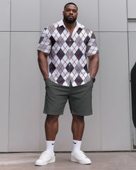 Big & Tall Men's Daily Leisure. Diamond Print Shirt Shorts Suit