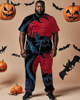 Halloween Color-coded Bat Print Short-sleeved T-shirt Men's Plus-size Suit