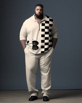 Big Guy's Cherry Checkerboard Polo Zip Shirt & Pants 2-Piece Set