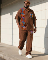 Big Boy Must-Have 2025 Vintage Striped Colorblock Short Sleeve Shirt Trousers Suit