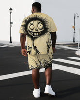 Men's Casual Naughty Boy Illustration Back Print Big & Tall Summer Short-Sleeve T-shirt Shorts Set