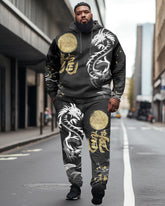 Men's Big & Tall Chinese Style Dragon Print Unisex Hoodie Set