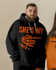 Couple Fashion Casual Plus Size Suit Skull Pointing Print Hoodie Suit