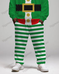 Men's Funny Cartoon Striped Print Big & Tall Hoodie Set