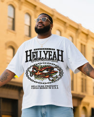 Plus Size MEN'S HELL YEAH PRINT T-SHIRT Denim PANTS Suit