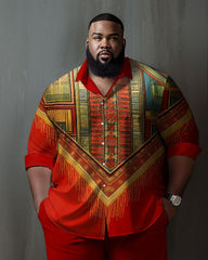 Men's Large Size Gold Totem Ethnic Long Sleeve Walking Suit